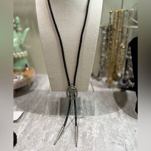 Vintage Bolo Tie Kokopelli Western Native Black Leather Turquoise